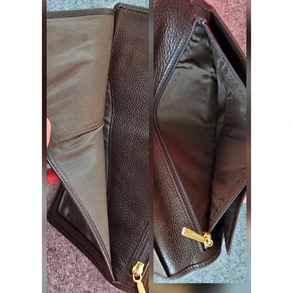 Longchamp Le Foulonne Long Bifold Travel Wallet Organizer dark brown EUC w/ COA
